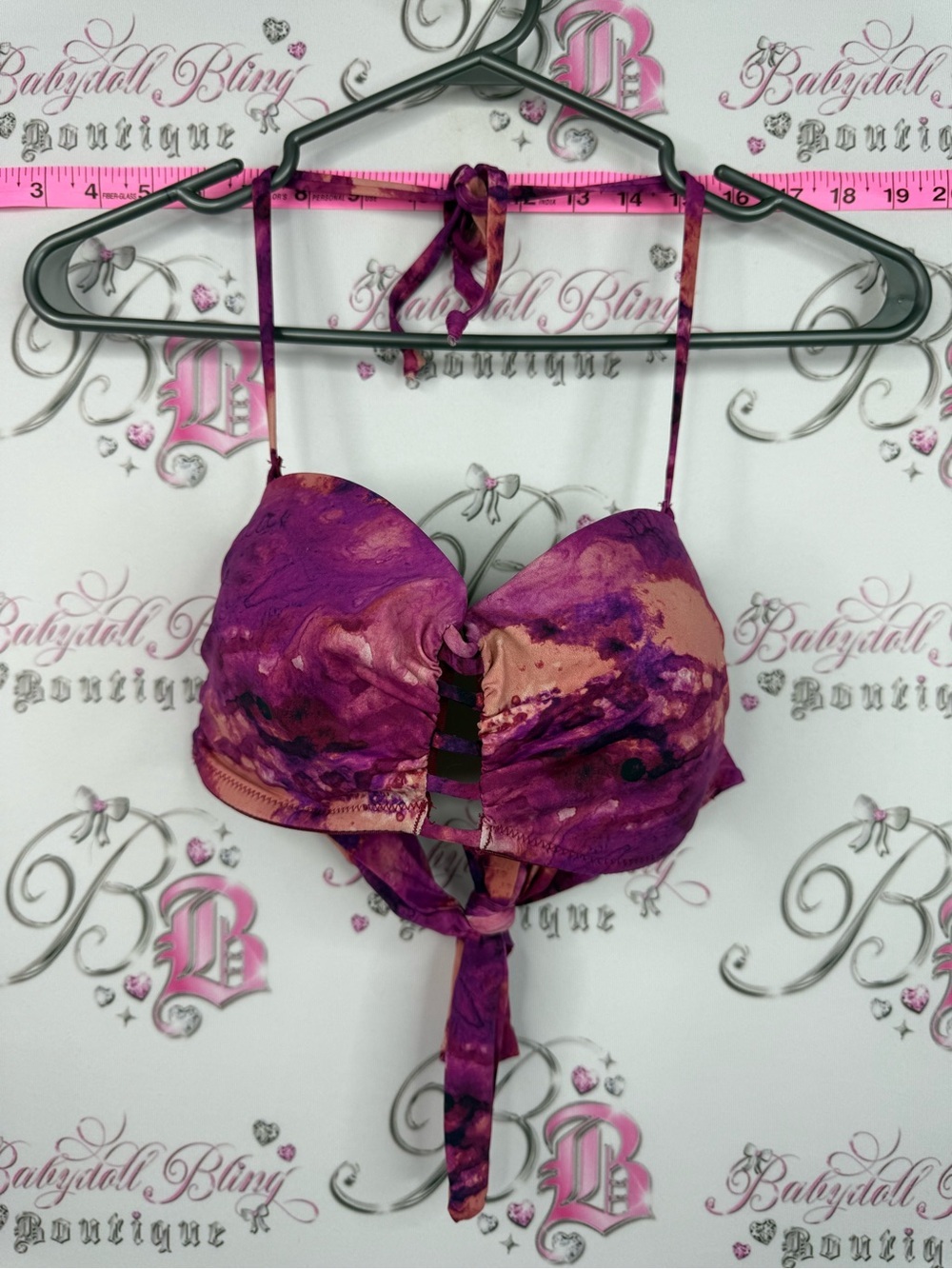 La Vie En Rose aqua bikini top Purple & Pink Marble Halter Bikini Top
